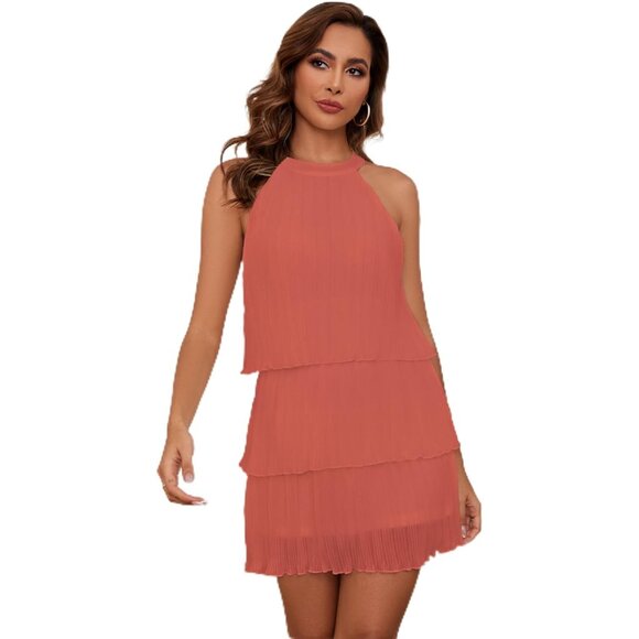 Sexy Summer Halter Dress Chiffon Mini Sleeveless Tiered Ruffle Flowy - Picture 1 of 7
